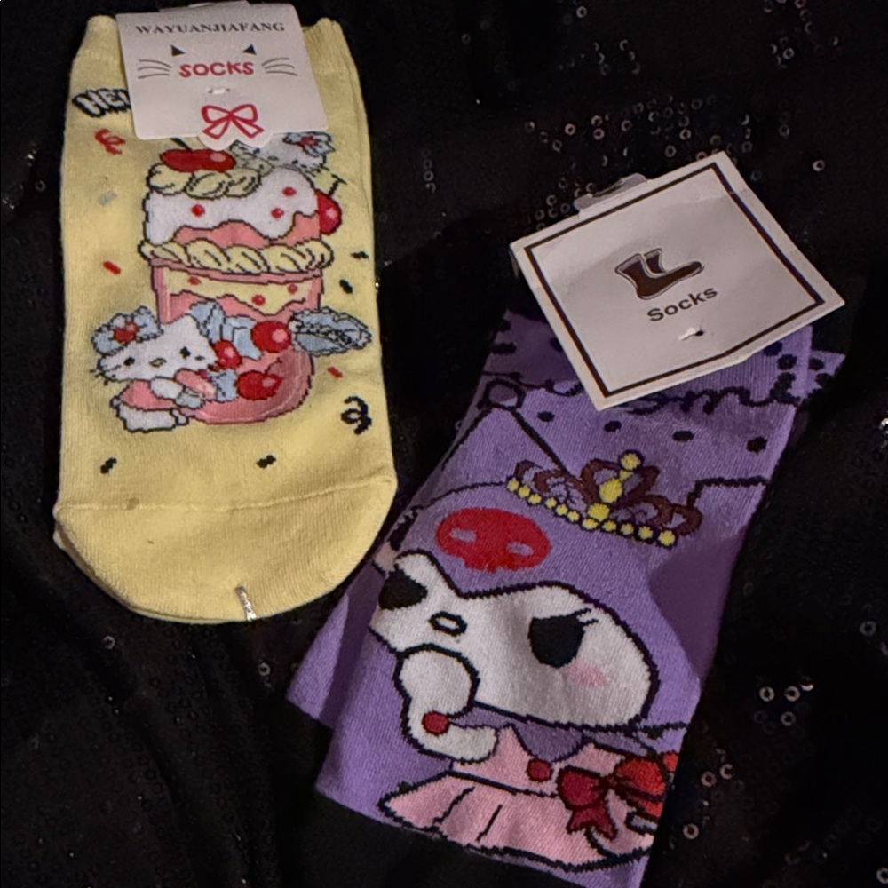 Kids Cartoon Socks - Yellow and Purple